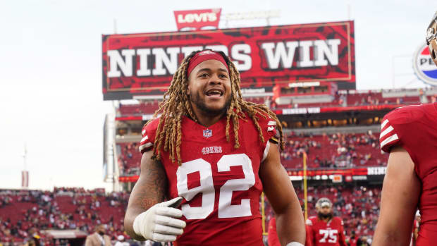 San Francisco 49ers defensive end Chase Young (92) walks towards the locker room after the 49ers defeated the Seattle Seahawks at Levi's Stadium. Mandatory Credit: Cary Edmondson-USA TODAY Sports